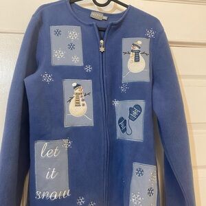 Blue  Vintage Holiday Fleece Zip Up Jacket Size M